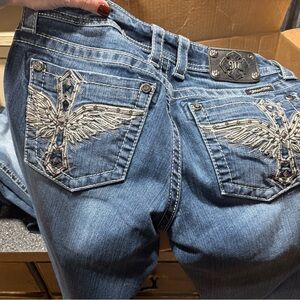 Miss Me Blue Jeans with Silver Embroidery